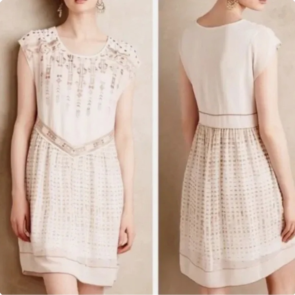 Anthropologie Calliope cream embroidered dress, S.